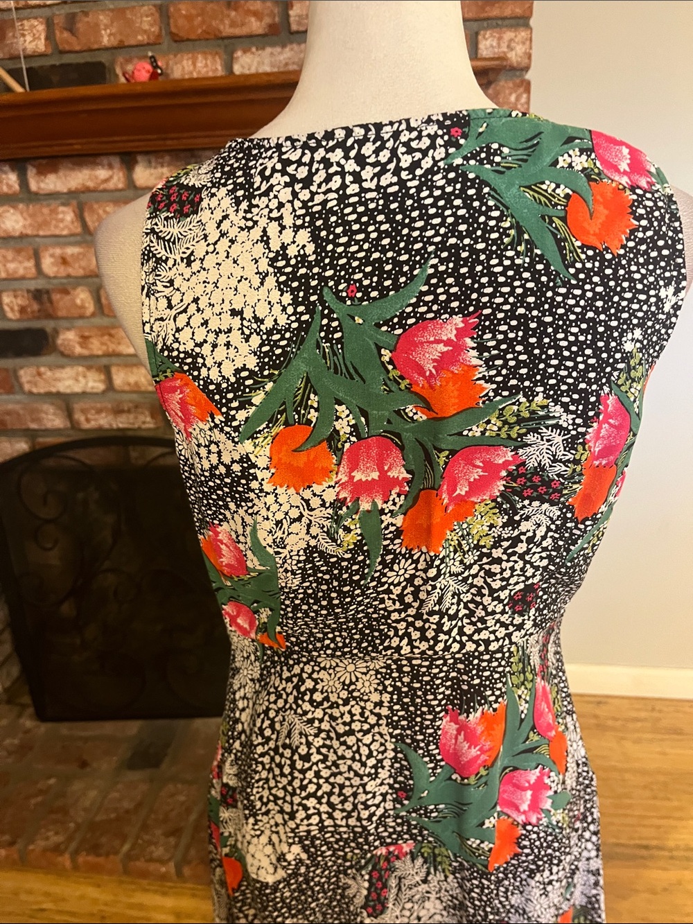 Maeve Black Floral Midi Dress with Pink and Orange Accents - Picture 5 of 5